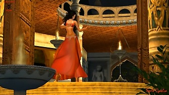 Fantasy Girl In Red Belly Dances In A Seductive Manner