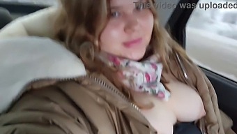 Fatty With Enormous Breasts Pleasures Herself In A Car