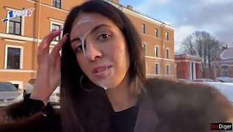 Gorgeous Woman Strolls In Public With Semen On Her Face After Receiving A Bountiful Bribe From An Unknown Person - Cumwalk