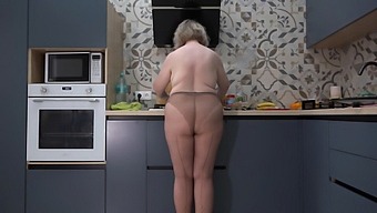 Curvy Wife In Nylon Pantyhose Offers Breakfast Options Including Herself And Scrambled Eggs.