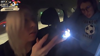 Two Girlfriends Give A Public Blowjob In A Car While Being Watched By The Police